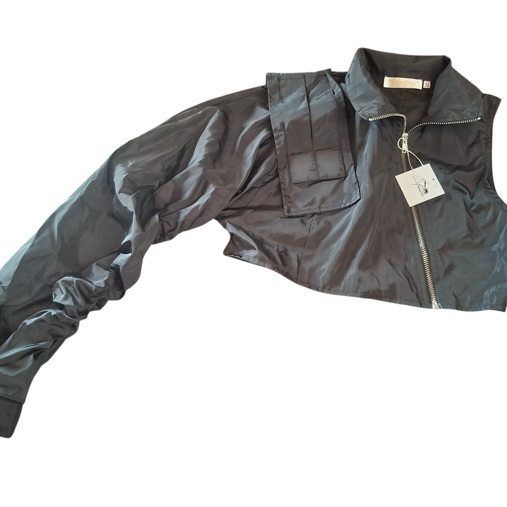 One sleeve Black Utility Jacket for Women